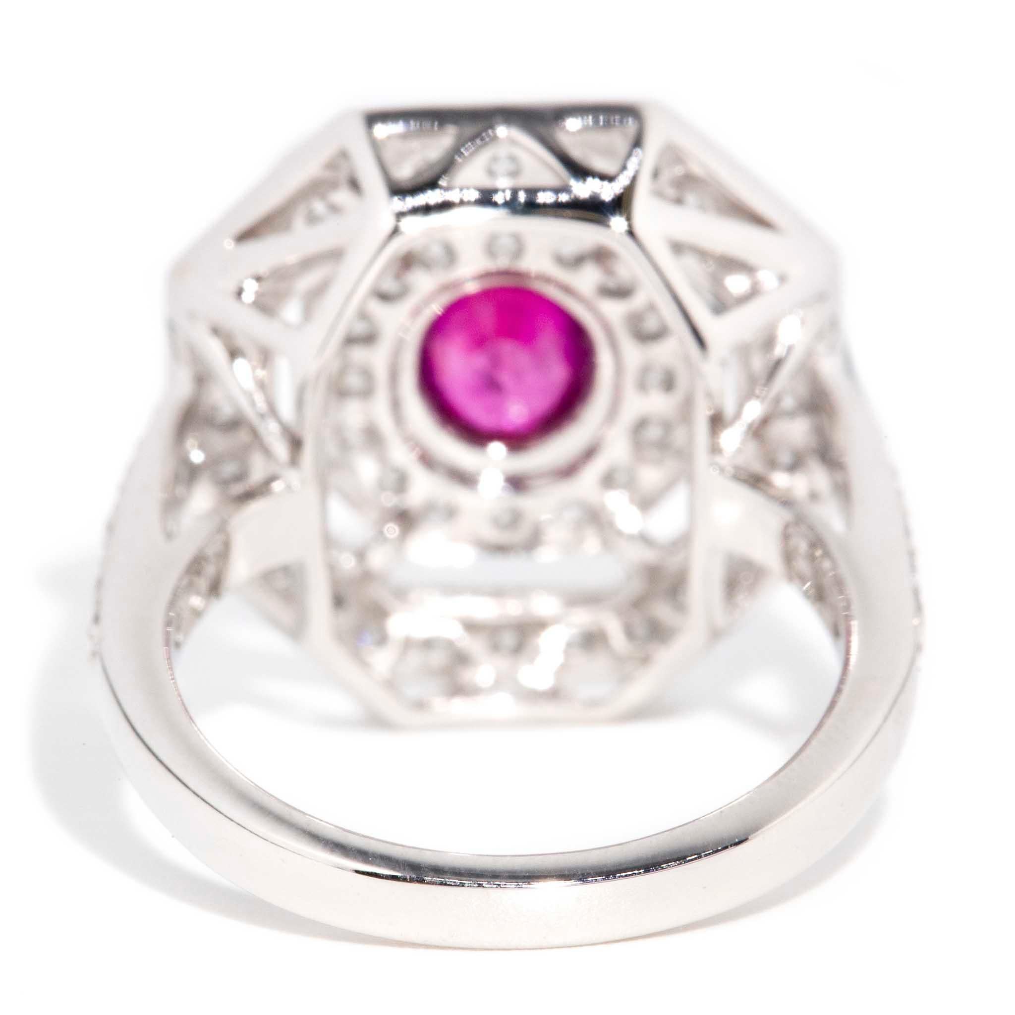 Natural Ruby & 1.07 Carat Diamond Art Deco Inspired Ring 18 Carat White Gold For Sale 3
