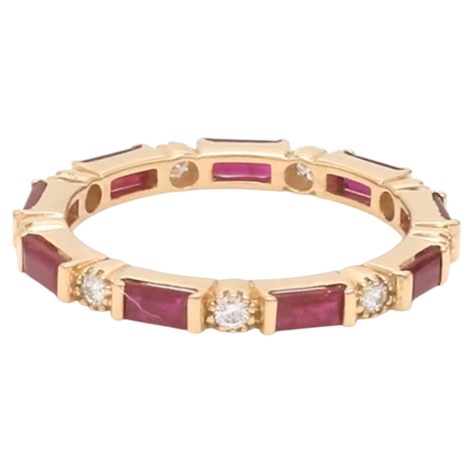 Natural Ruby 1.08ct Baguette & Diamond 0.30ct Ring in 14K Gold