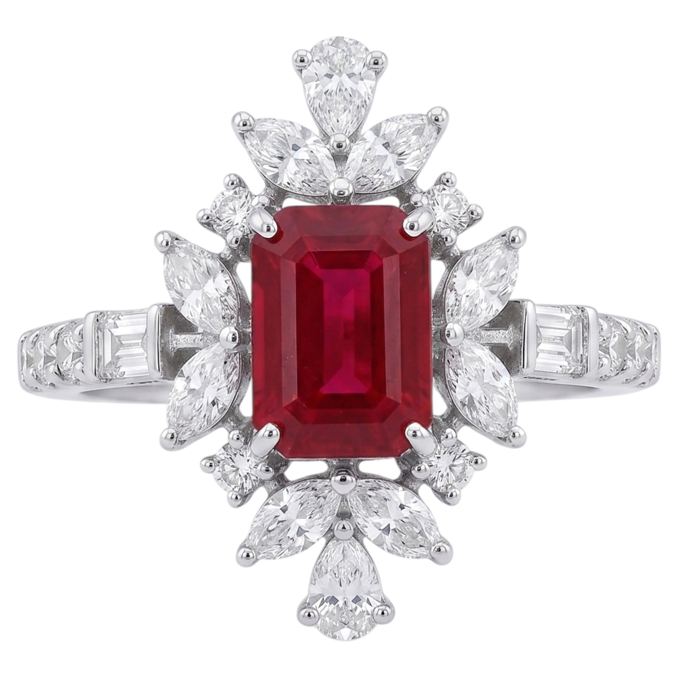 Natural Ruby 1.08cts & Diamond 0.75cts Ring in 18k Gold