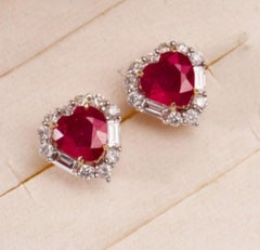 Natural Ruby 1.0cts & Diamond 0.30cts Earring in 14k Gold