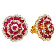 Natural Ruby 11.37CTS & Diamond 1.39CTS Earring in 14k Gold