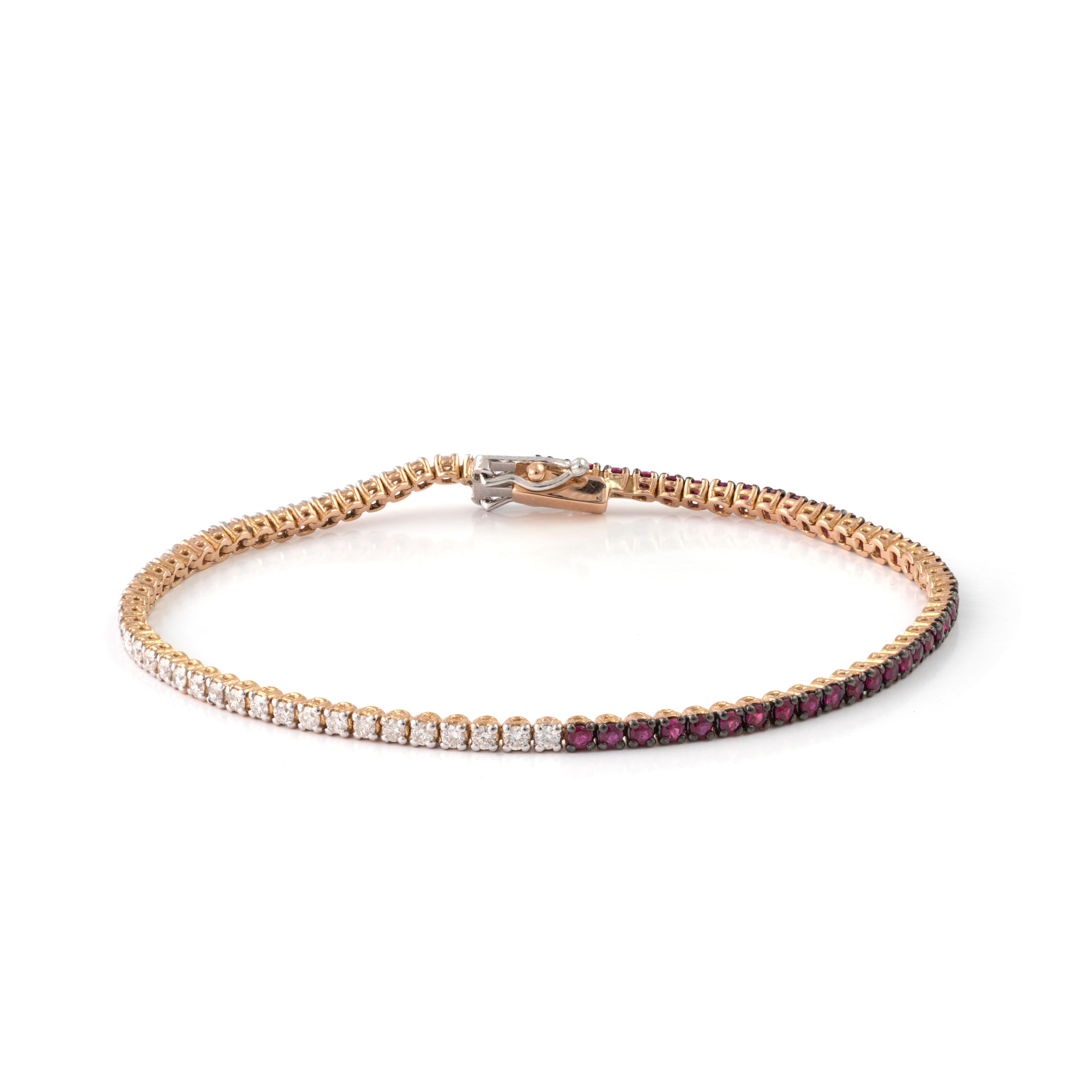 Bracelet tennis en or 18 carats et rubis naturel de 1,14 carat et de 0,89 carat Neuf - En vente à New York, NY