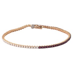 Bracelet tennis en or 18 carats 6,74 g avec rubis naturel de 1,14 carat et diamants de 0,89 carat