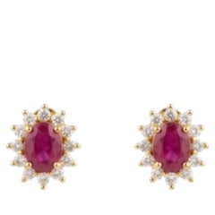 Natural Ruby 1.30cts & Diamond 0.32cts Earring in 18k Yellow Gold