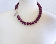Natural Ruby 14-15mm Rondelle Beaded Necklace with Freshwater Pearl Toggle Clasp