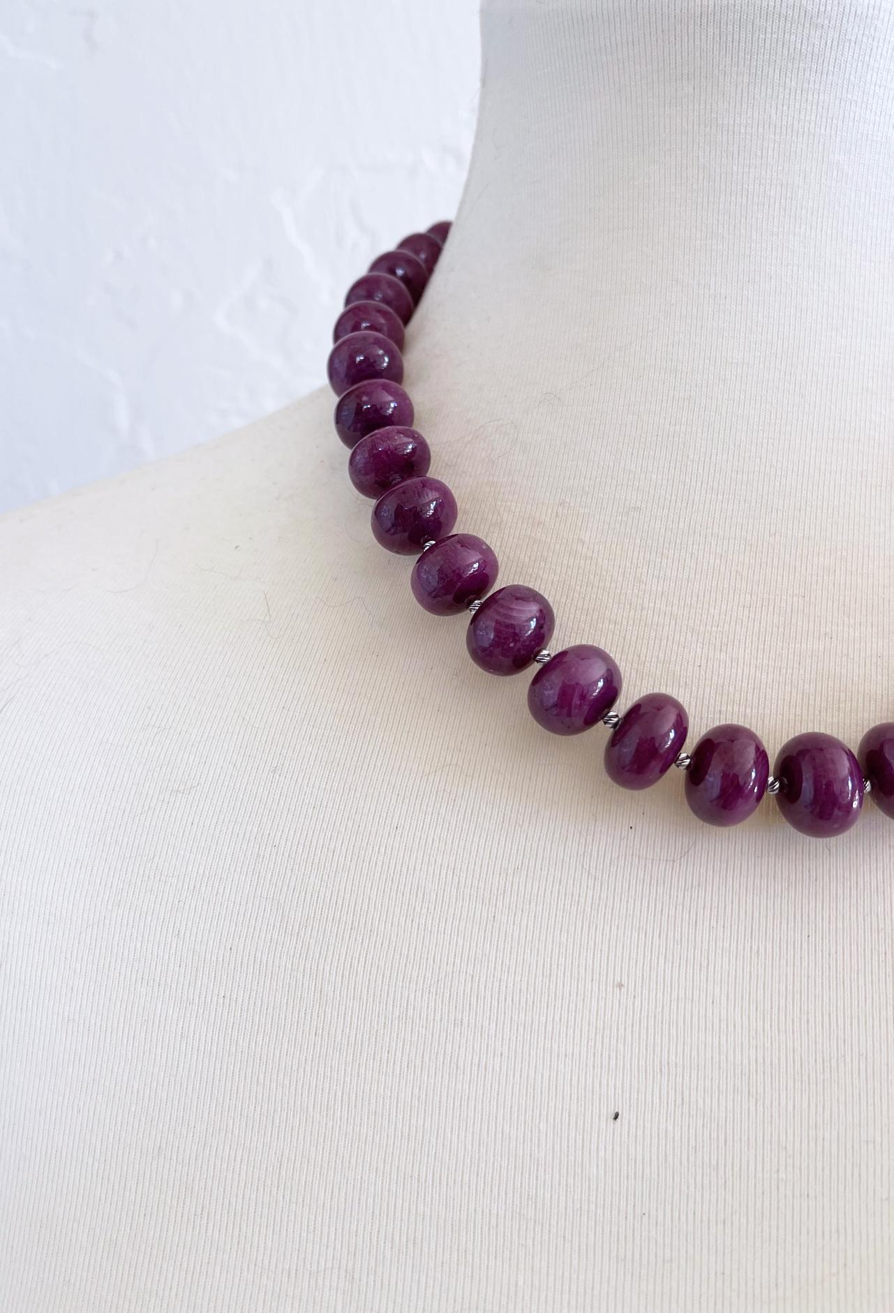 Women's Natural Ruby 14-15mm Rondelle Beaded Necklace with Freshwater Pearl Toggle Clasp For Sale