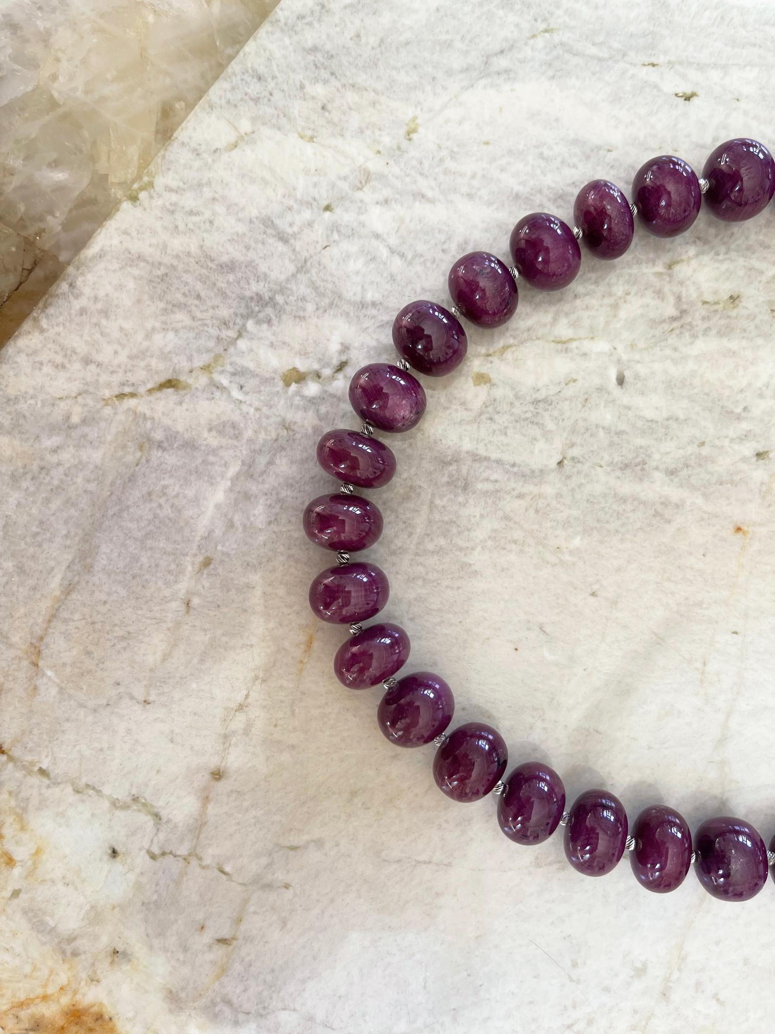 Natural Ruby 14-15mm Rondelle Beaded Necklace with Freshwater Pearl Toggle Clasp For Sale 4