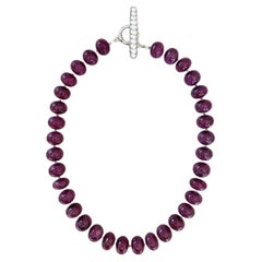 Natural Ruby 14-15mm Rondelle Beaded Necklace with Freshwater Pearl Toggle Clasp