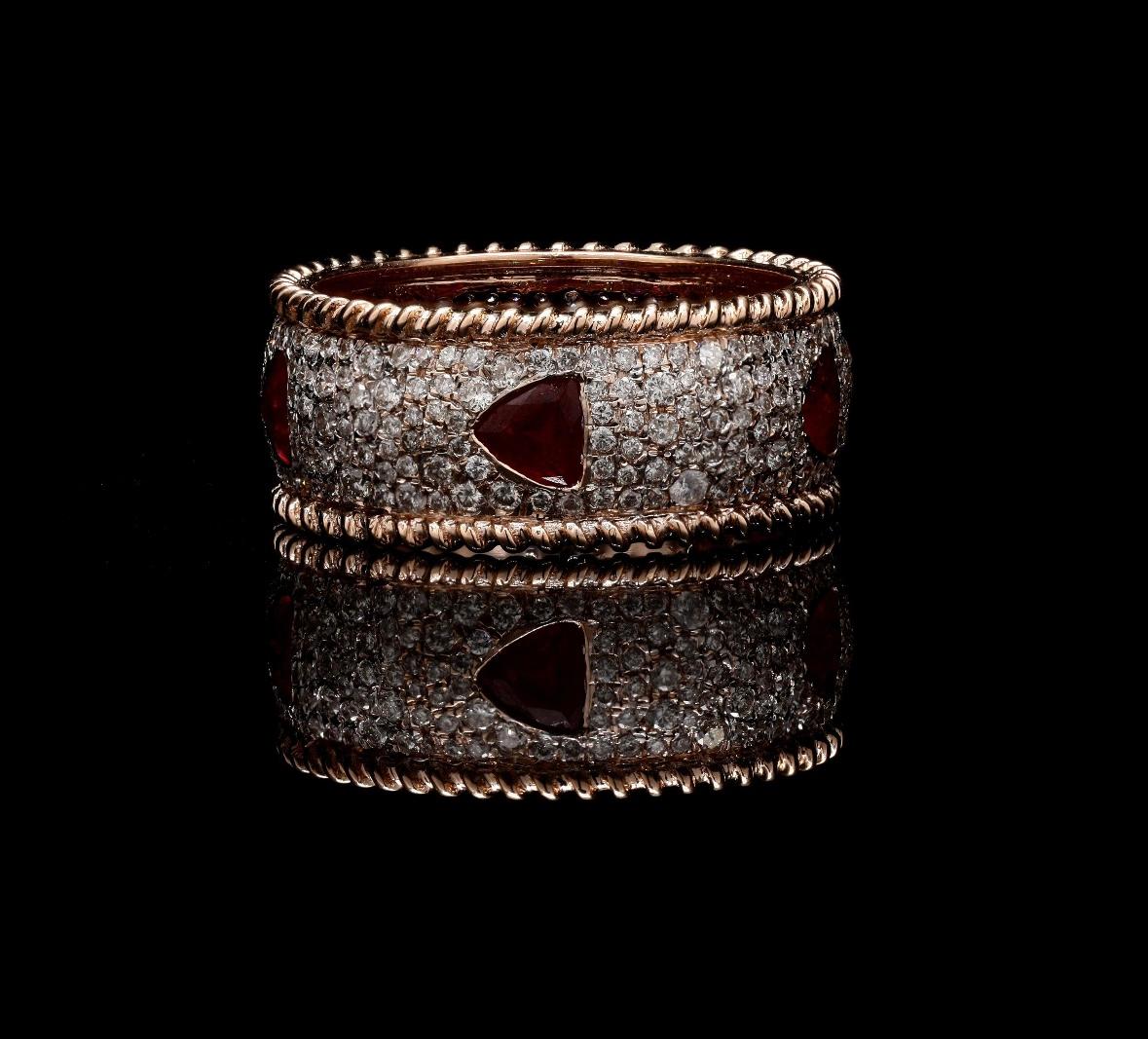 Rose Cut Natural ruby 1.47cts & diamond 1.15cts ring in 14k rose gold