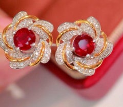 Natural Ruby 1.52cts & Diamond 0.26cts Earring in 14k Gold