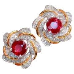 Natural Ruby 1.52cts & Diamond 0.26cts Earring in 14k Gold