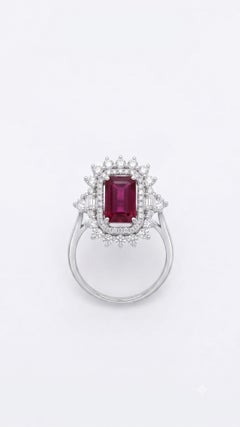 Stunning 18K Gold Ruby and Diamond Halo Ring, 1.57ct & 0.79ct