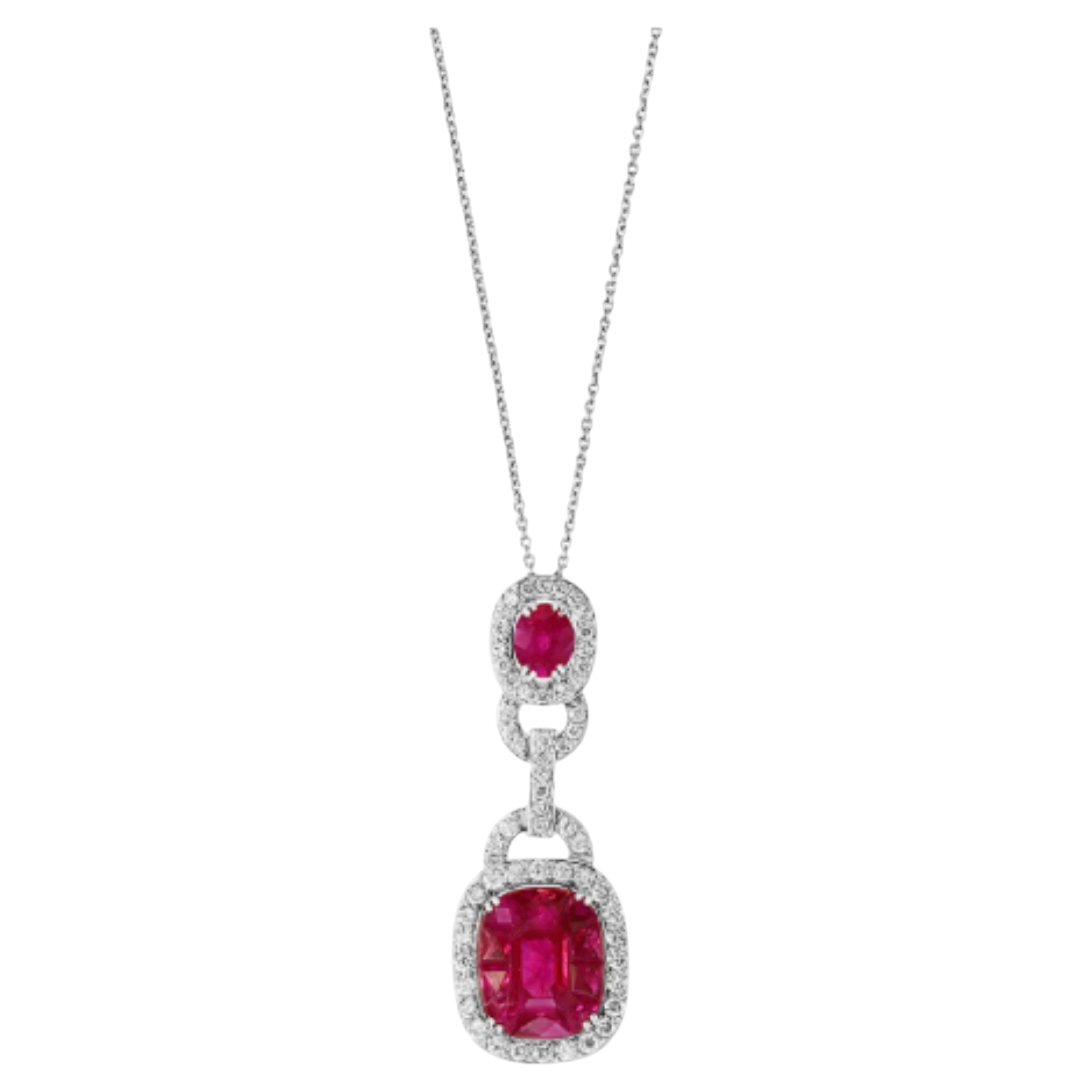 Stunning 18K Gold Ruby & Diamond Necklace, 1.5ct & 3.8ct Gemstones