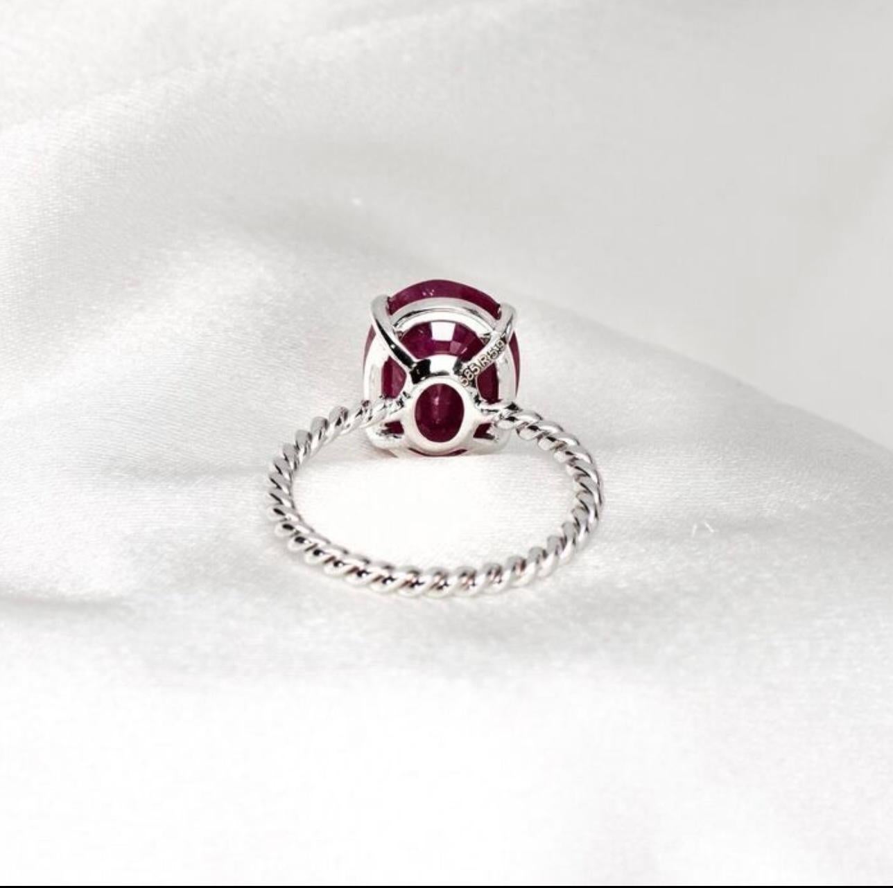 Modern  Ruby Ring 14 Karat White Gold  Not Heated/ Not Treated Ruby, Certified Gem For Sale