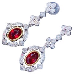 Natural Ruby 1.80cts & Diamond 0.42cts Earring in 14k Gold