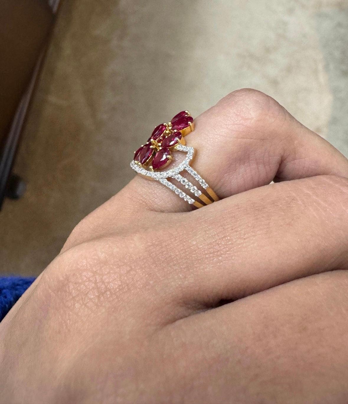 Mixed Cut Natural ruby 1.95cts & diamond 0.41cts ring in 18k gold