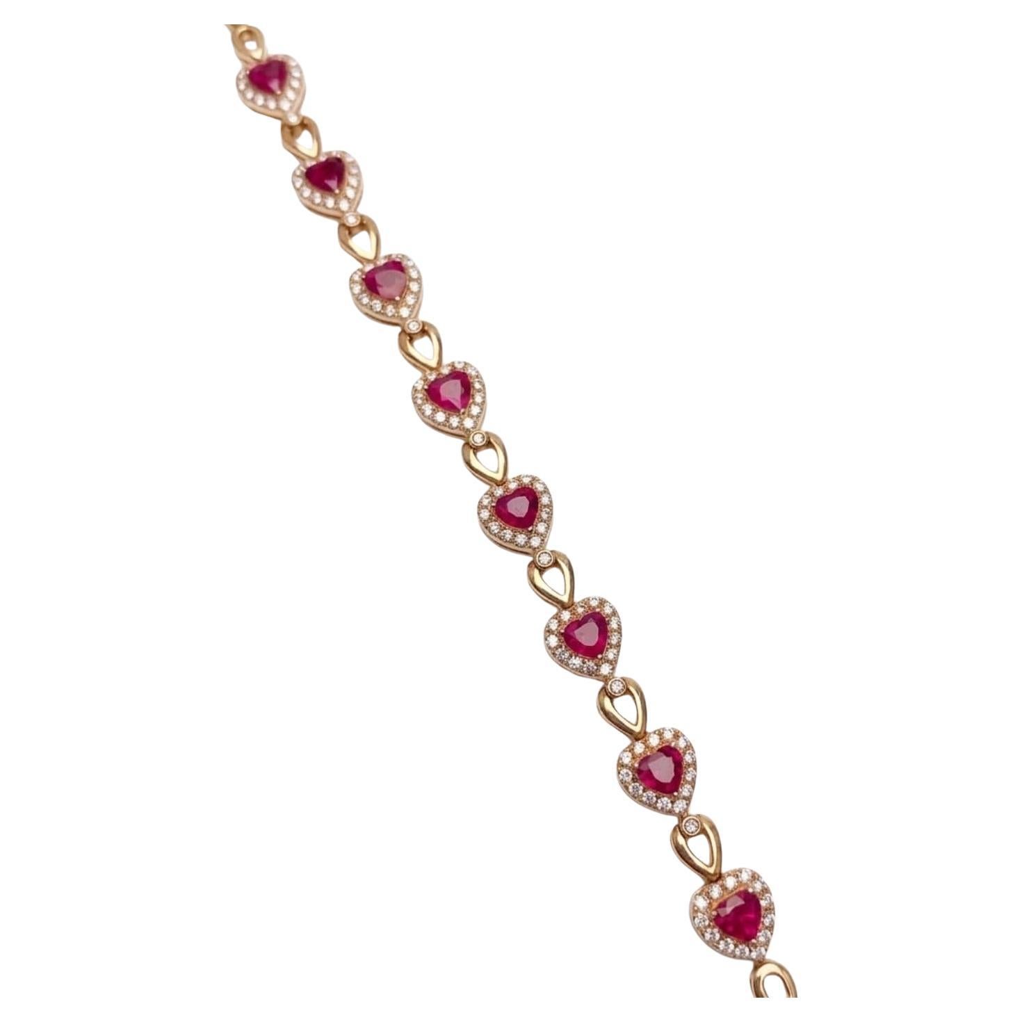 Natural Ruby 1.95cts & Diamond 0.86cts Bracelet in 14k Gold