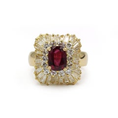 Natural Ruby 2.00 Carat and Diamond Ballerina Ring in 18K Yellow Gold