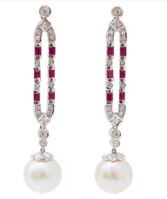 Natural Ruby 2.10cts & Diamond 1.10cts Earring in 18k Gold