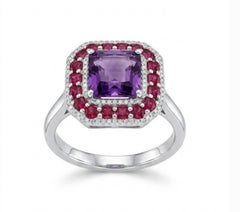 Designer-Ring aus 14-karätigem Gold mit Rubin, Amethyst und Diamanten als Akzente
