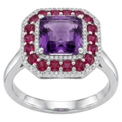 Designer-Ring aus 14-karätigem Gold mit Rubin, Amethyst und Diamanten als Akzente