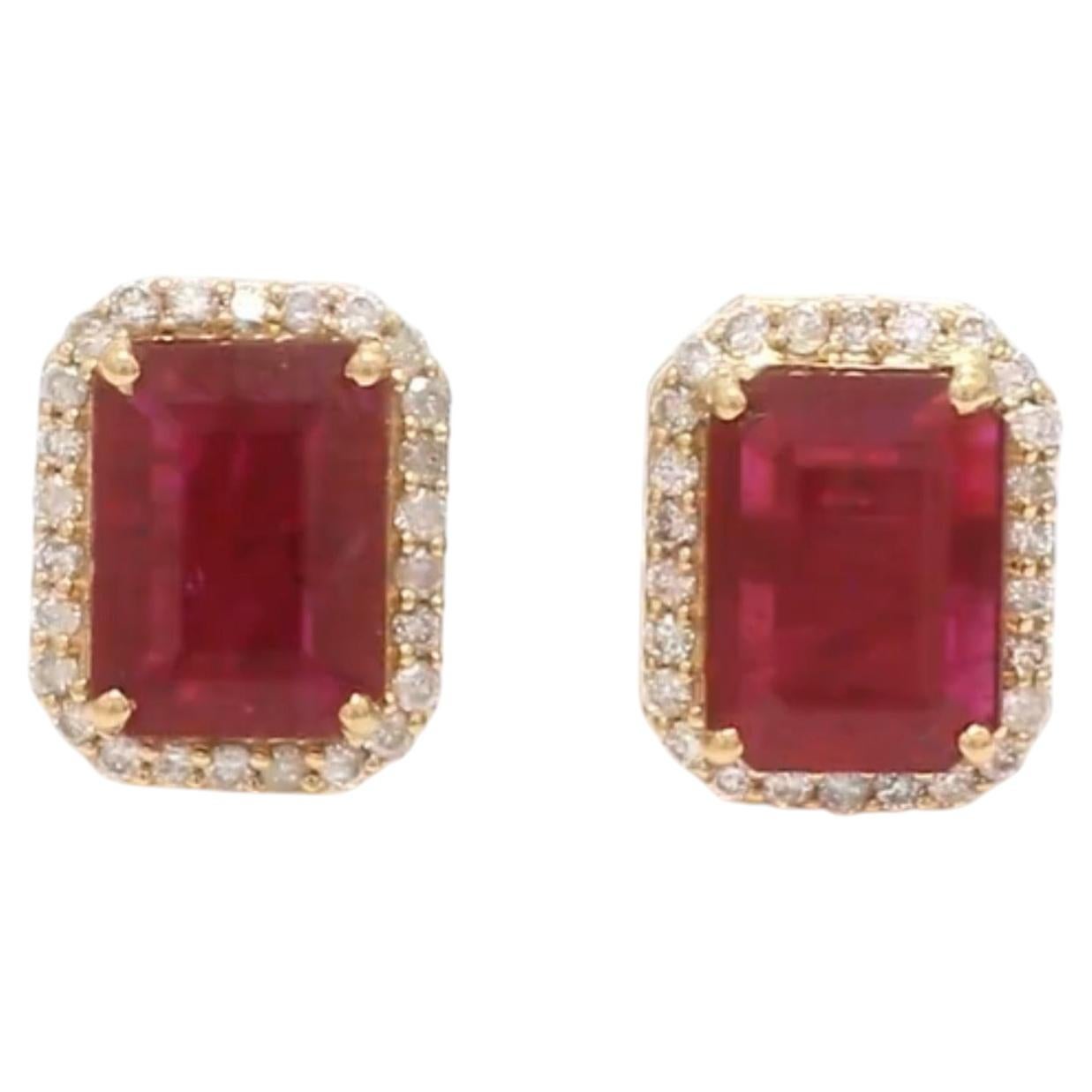 Natural Ruby 2.71cts & Diamond 0.26cts Earring in 14k Gold