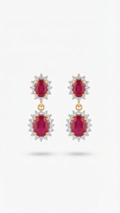 Ohrring aus 14-karätigem Gold mit einem natürlichen Rubin (2,82 Karat) und Diamanten (0,51 Karat)