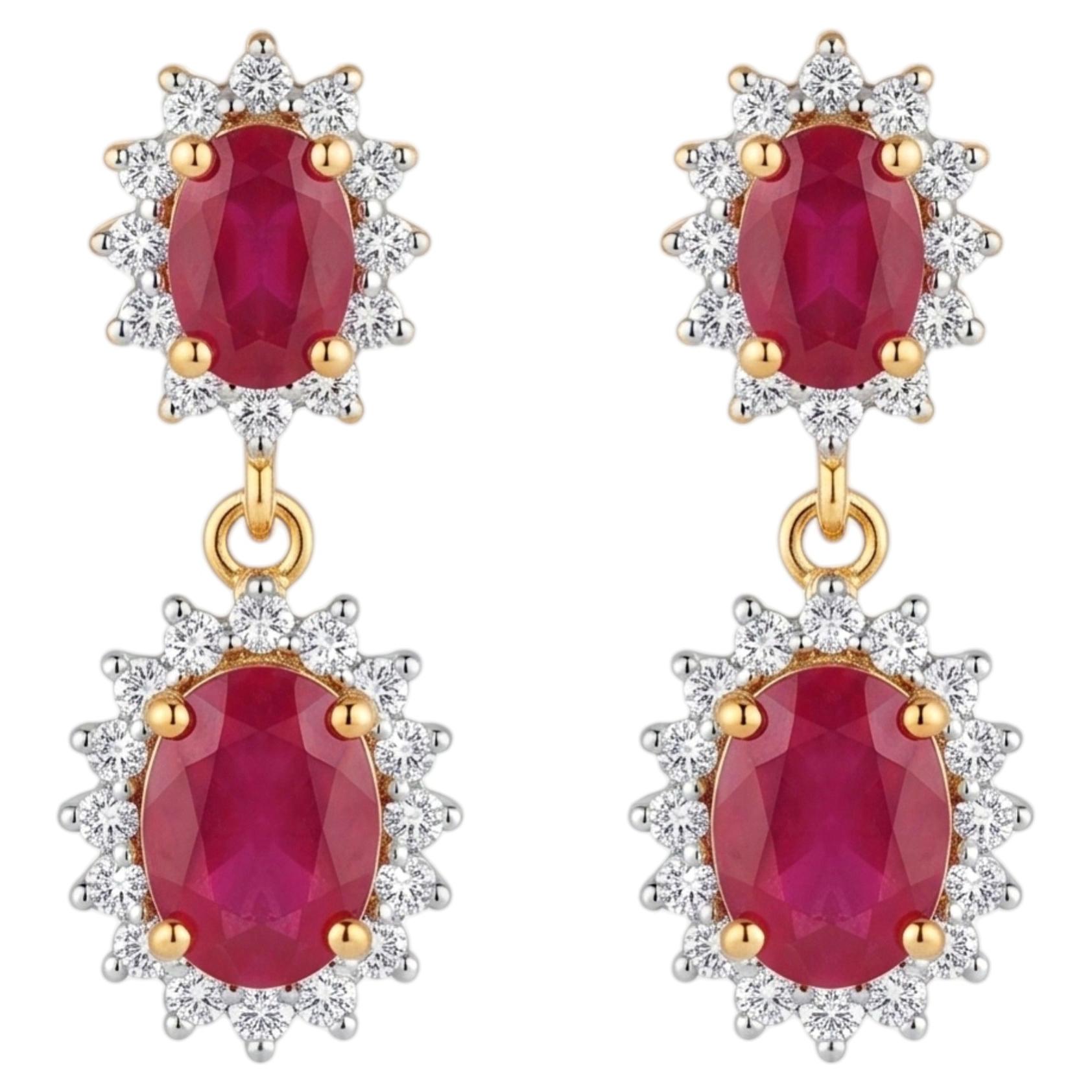 Natural Ruby 2.82CTS & Diamond 0.51CTS Earring in 14k Gold