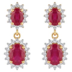 Natural Ruby 2.82CTS & Diamond 0.51CTS Earring in 14k Gold