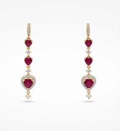 Designer 18K Yellow Gold Ruby 2.82ct & Diamond 0.63ct Stud Earrings