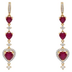 Designer 18K Yellow Gold Ruby 2.82ct & Diamond 0.63ct Stud Earrings