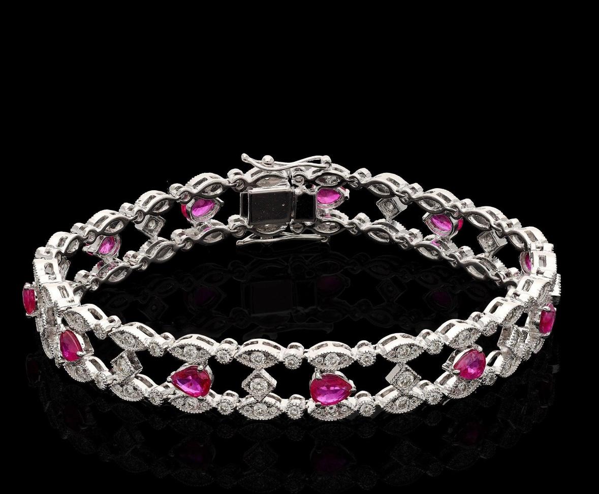 Natürlicher Rubin 2,99 Karat & Diamant 2,08 Karat Armband aus 18 Karat Gold (Gemischter Schliff)