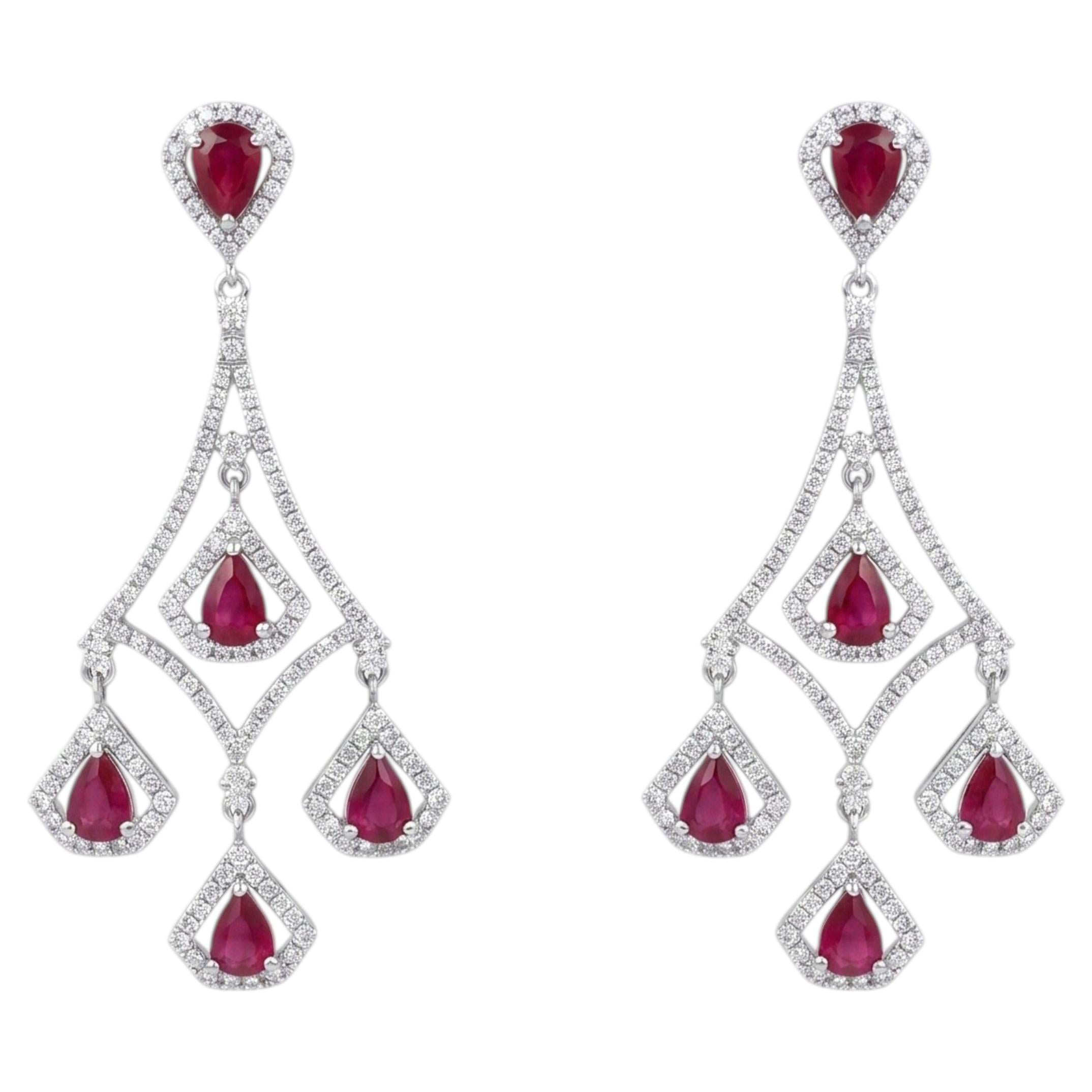 Natural Ruby 3.61CTS & Diamond 1.27CTS Earring in 14k Gold