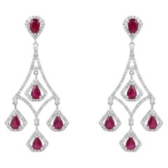 Natural Ruby 3.61CTS & Diamond 1.27CTS Earring in 14k Gold