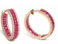 Pendientes de oro amarillo de 14 quilates con rubíes y diamantes, 3 quilates