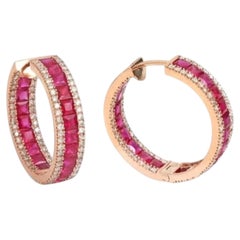 Natural Ruby 3cts & Diamond 0.55cts Earring in 14k Gold