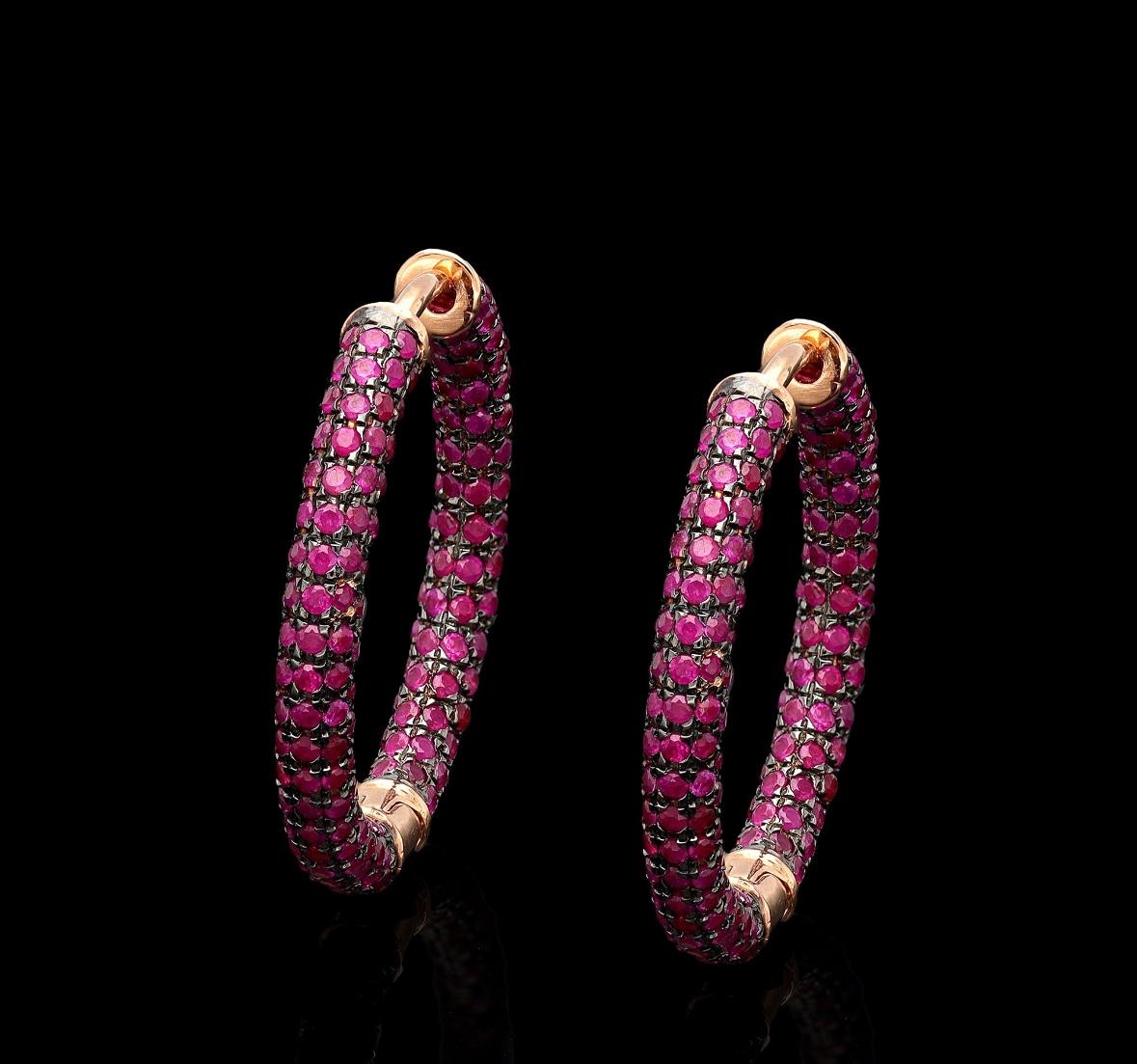 Mixed Cut Natural ruby 4.10cts earring in 18k rose gold