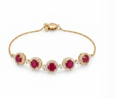 Natural Ruby 4.16cts & Diamond 0.86cts Bracelet in 14k Gold