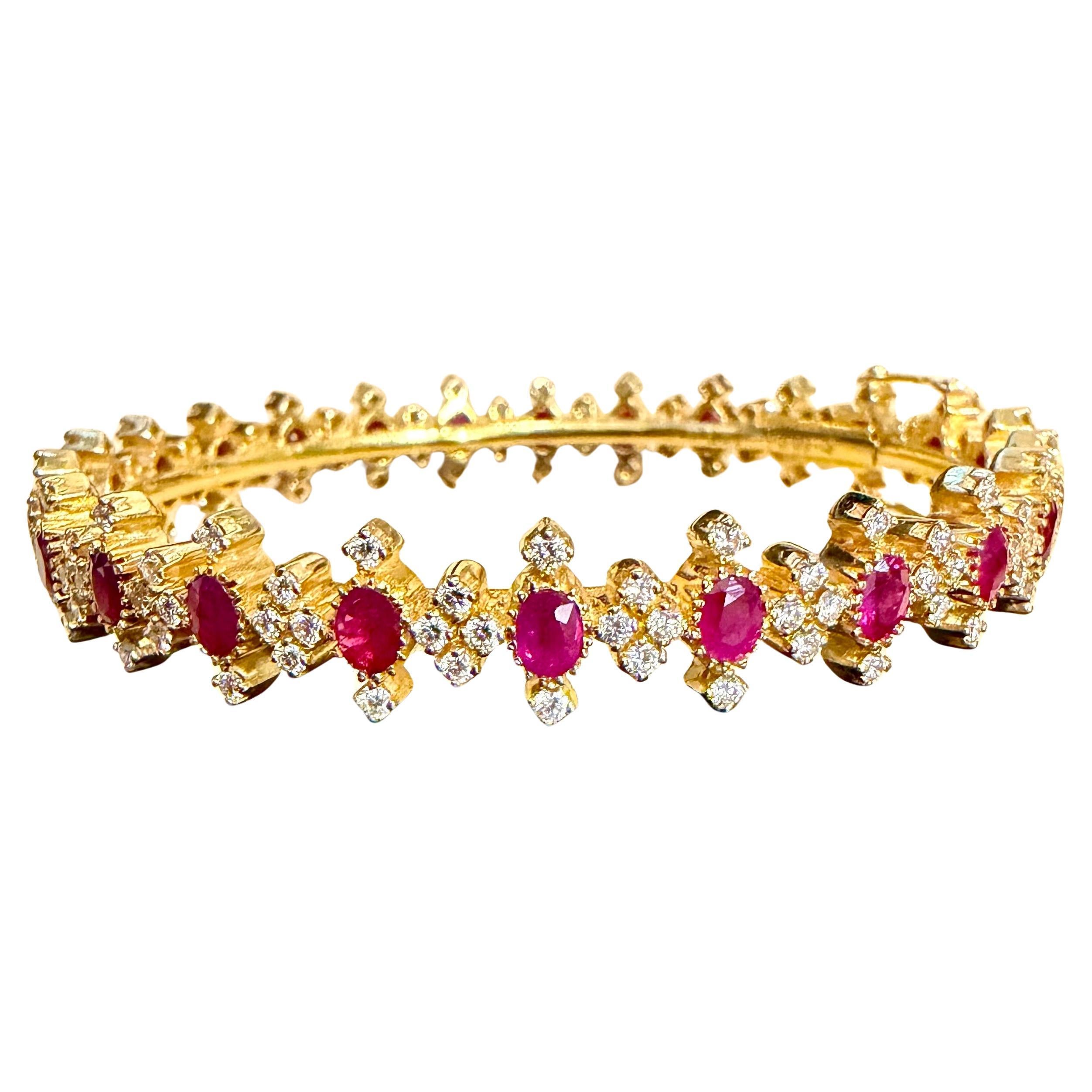 Natural Ruby & 5 Ct Diamond Bangle/Bracelet in 22 Karat Yellow Gold 29.4 Grams
