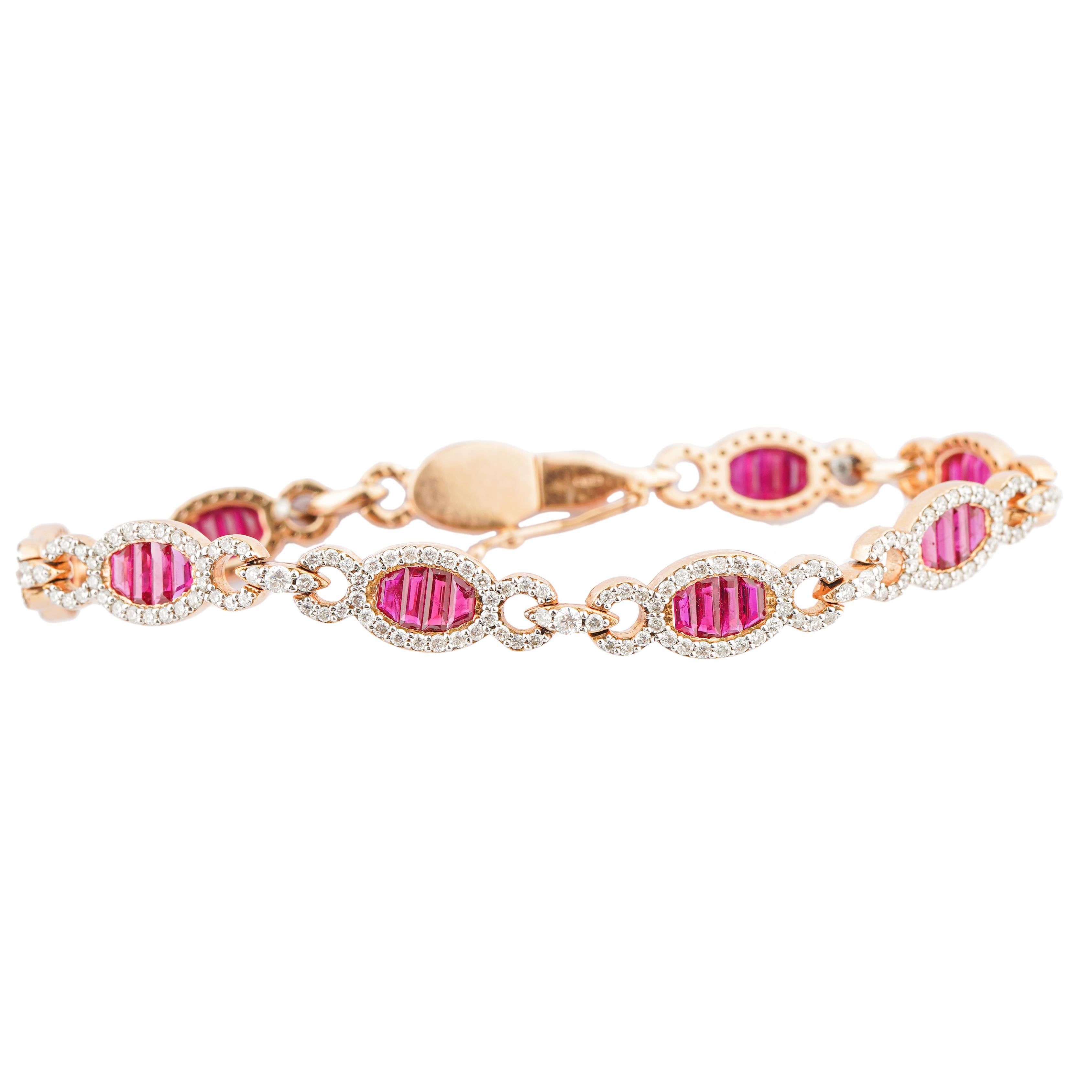 Pulsera de rubí natural 5,72cts, diamante 2,08cts en oro de 18k Corte Asscher en venta