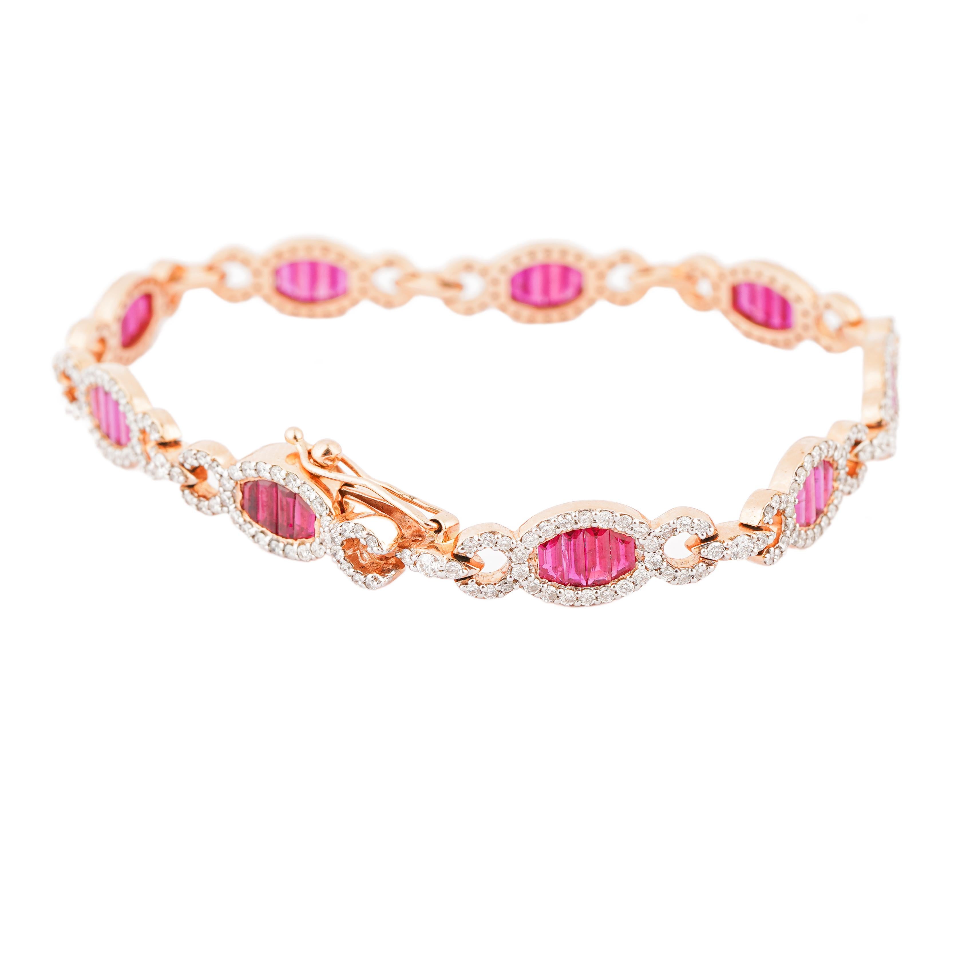 Pulsera de rubí natural 5,72cts, diamante 2,08cts en oro de 18k en Nuevo estado para la venta en jaipur, IN
