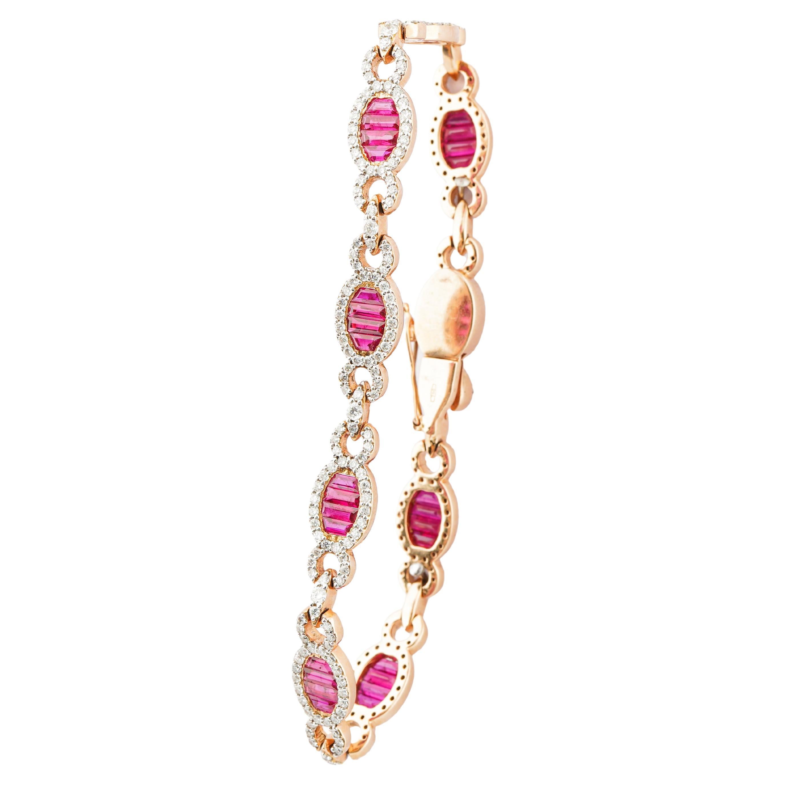 Pulsera de rubí natural 5,72cts, diamante 2,08cts en oro de 18k en venta