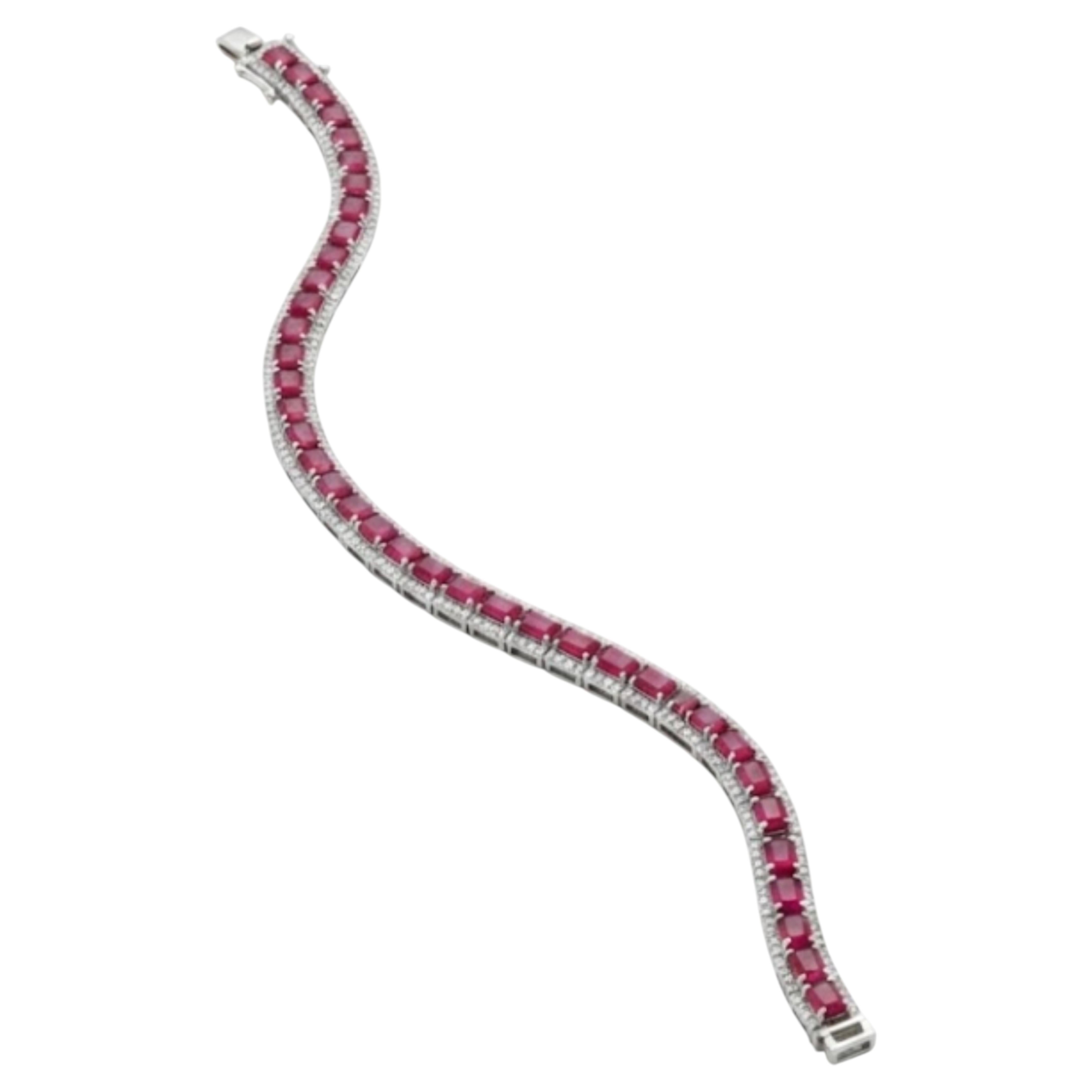 18K Gold Ruby 7.45ct & Diamond 0.90ct Bracelet, Designer Unknown For Sale