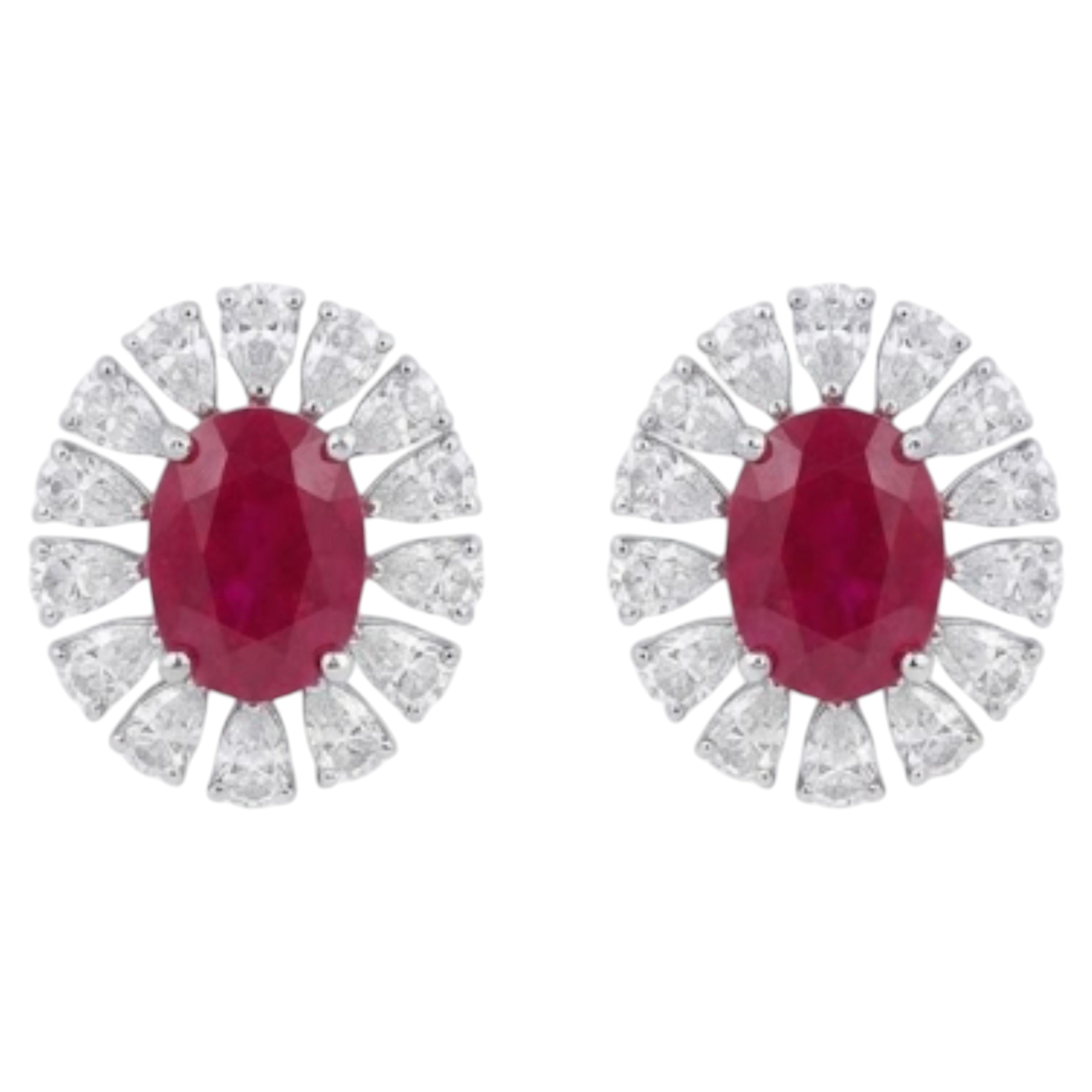 Natural Ruby 7.45CTS & Diamond 2.35CTS Earring in 18k Gold