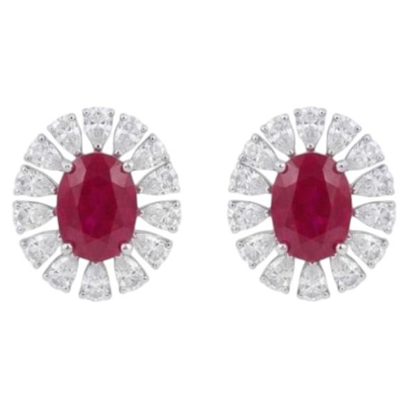 Designer 18K Gold Ruby 7.45ct & Diamond 2.35ct Halo Earrings