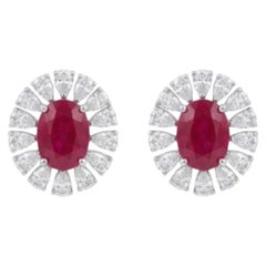 Designer 18K Gold Ruby 7.45ct & Diamond 2.35ct Halo Earrings