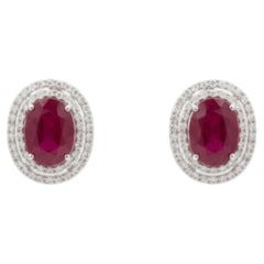 Natural Ruby 7.55CTS & Diamond 2.33CTS Earring in 18k White Gold