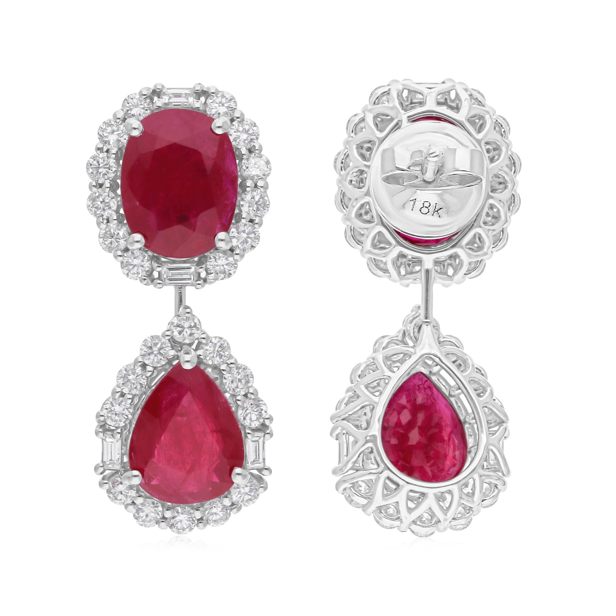 Boucles d'oreilles pendantes en or blanc 18 carats, rubis naturel 8.33 carats Halo diamant 1.42 carats Neuf - En vente à Diera, Dubai