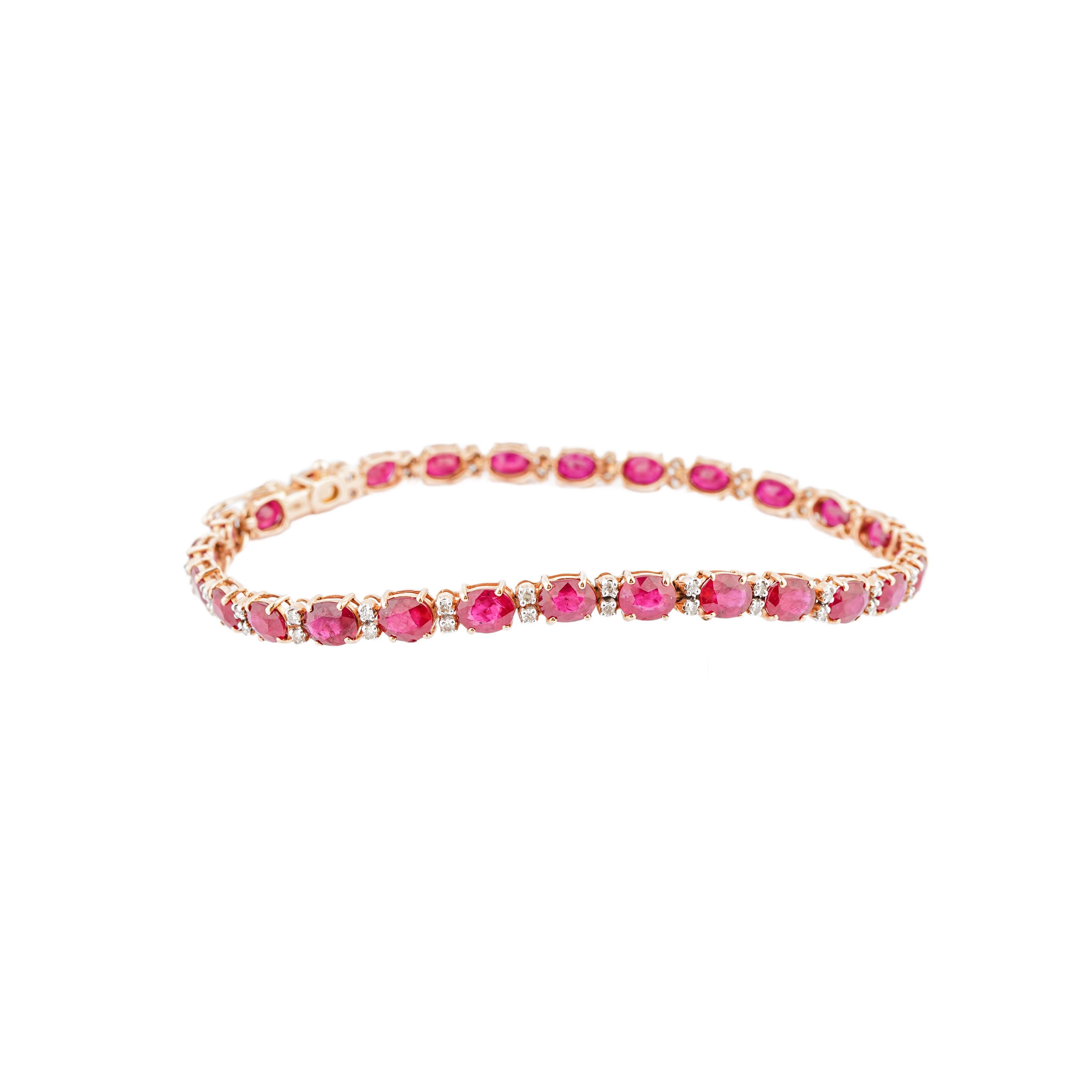 Pulsera de rubí natural 9,75cts, diamante 0,43cts en oro de 18k Corte Asscher en venta