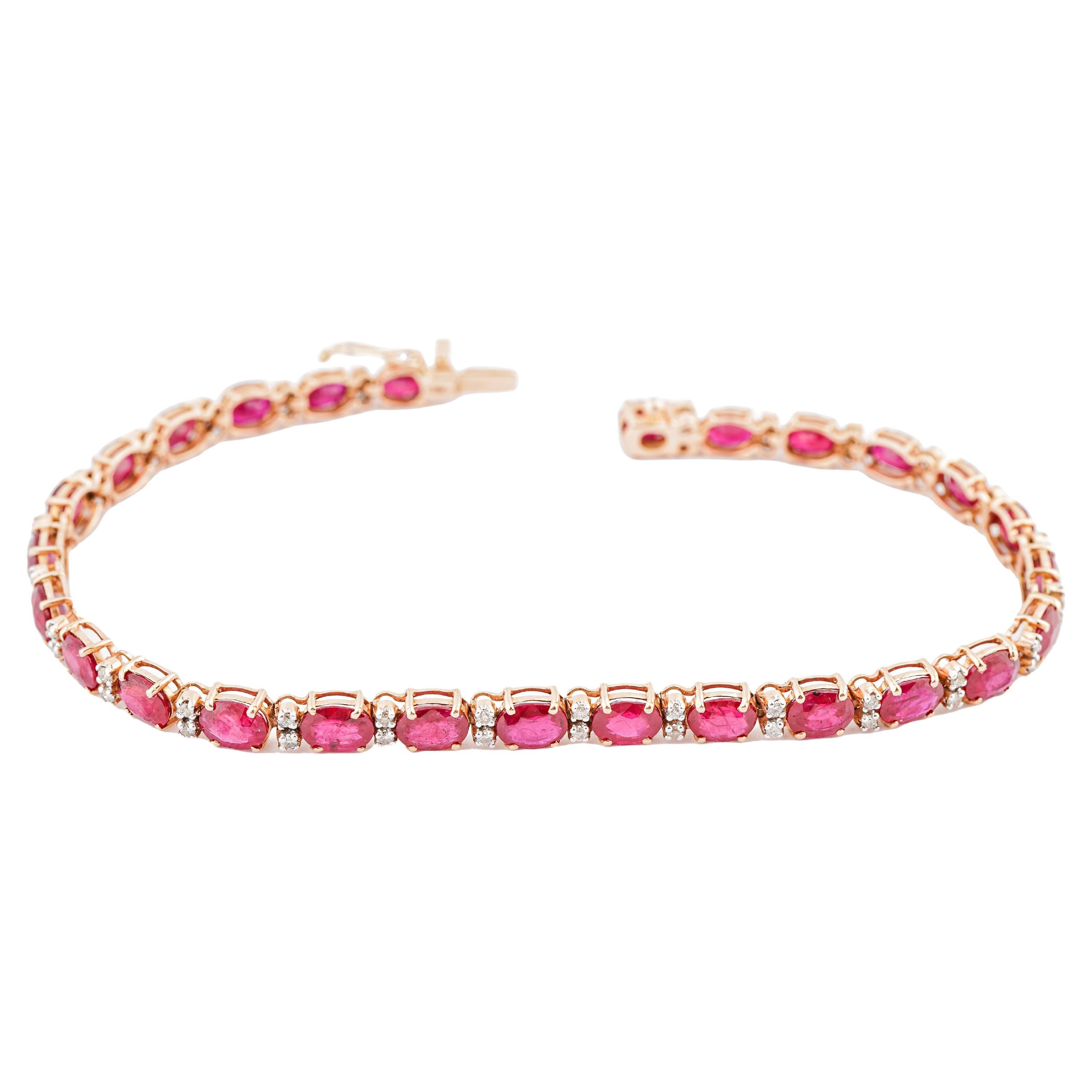 Pulsera de rubí natural 9,75cts, diamante 0,43cts en oro de 18k en venta